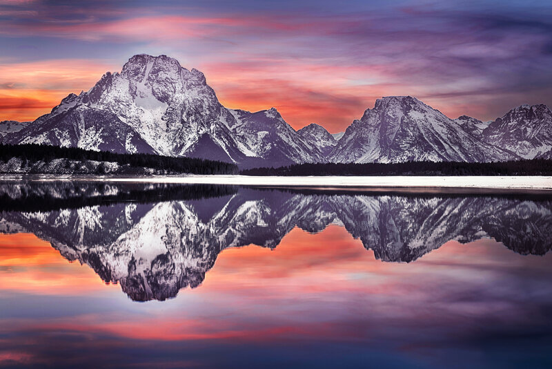 Snow-capped Mountains — Purple, Serene, Sunset, Photograph, Lake, Sky