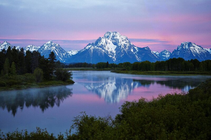 Snow-capped Mountains — Purple, Serene, Sunset, Photograph, River