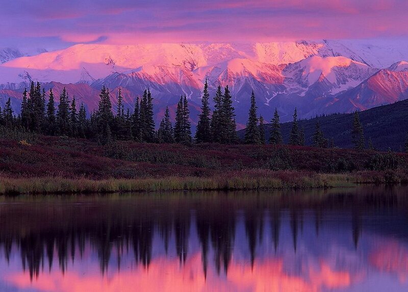 Snow-capped Mountains — Purple, Serene, Sunset, Photograph, Trees