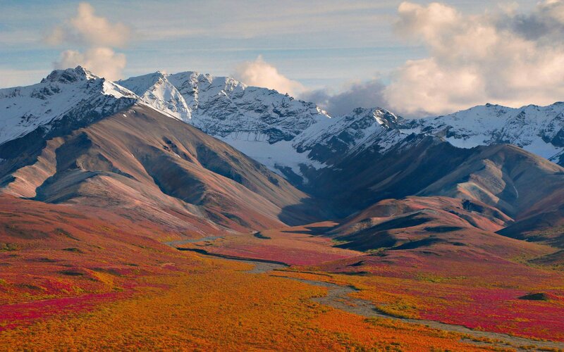Snow-capped Mountains — Red, Dramatic, Autumn