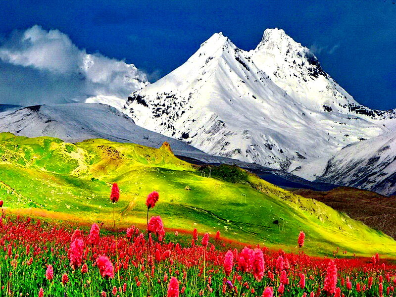 Snow-capped Mountains — Red, Dramatic, Spring