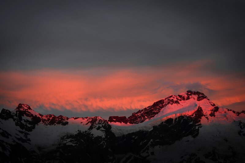 Snow-capped Mountains — Red, Dramatic, Sunset, Photograph, Sky, Clouds