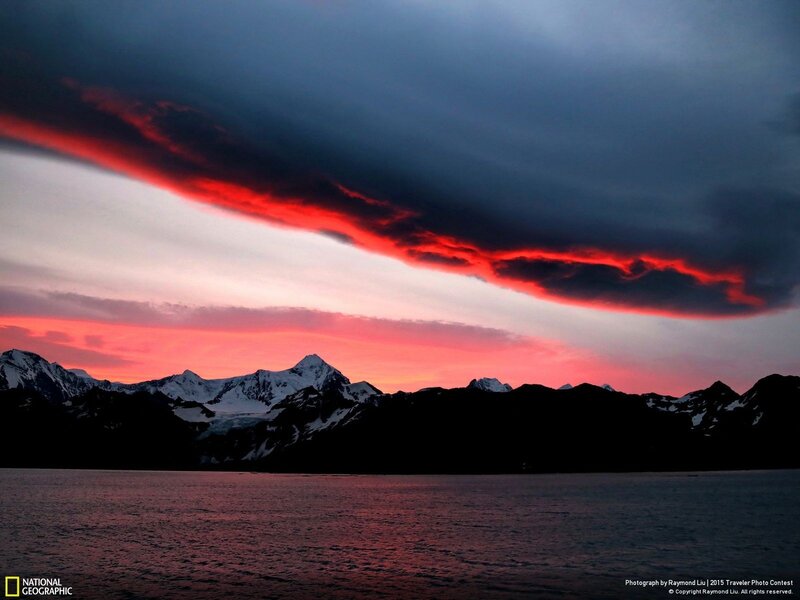 Snow-capped Mountains — Red, Dramatic, Sunset, Photograph, Sky, Water