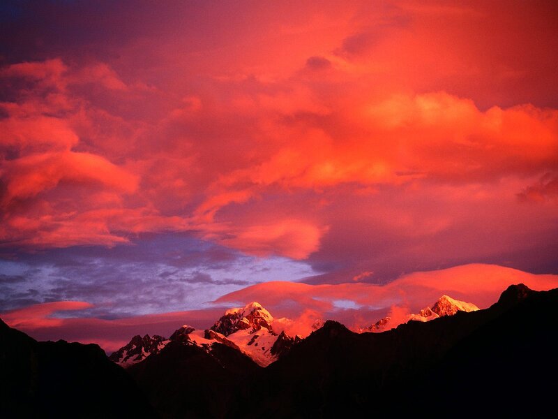Snow-capped Mountains — Red, Dramatic, Sunset, Photograph
