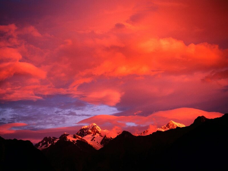 Snow-capped Mountains — Red, Dramatic, Sunset
