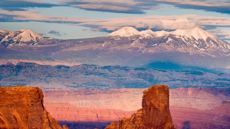 Snow-capped Mountains — Red, Serene, Sunrise