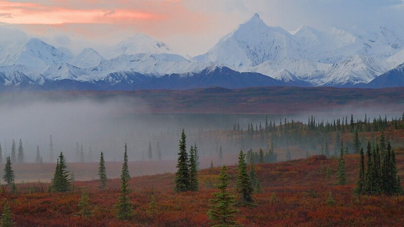 Snow-capped Mountains — Red, Serene