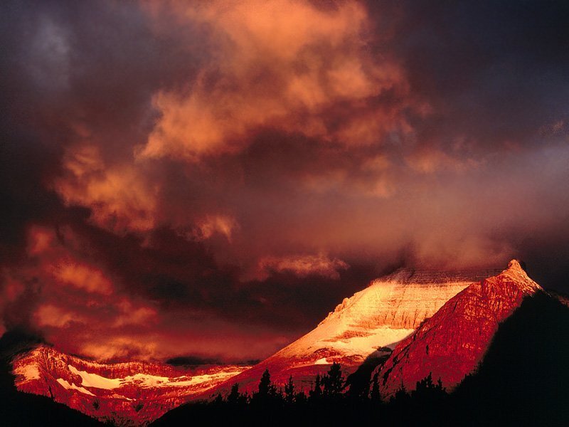 Snow-capped Mountains — Red, Sunset