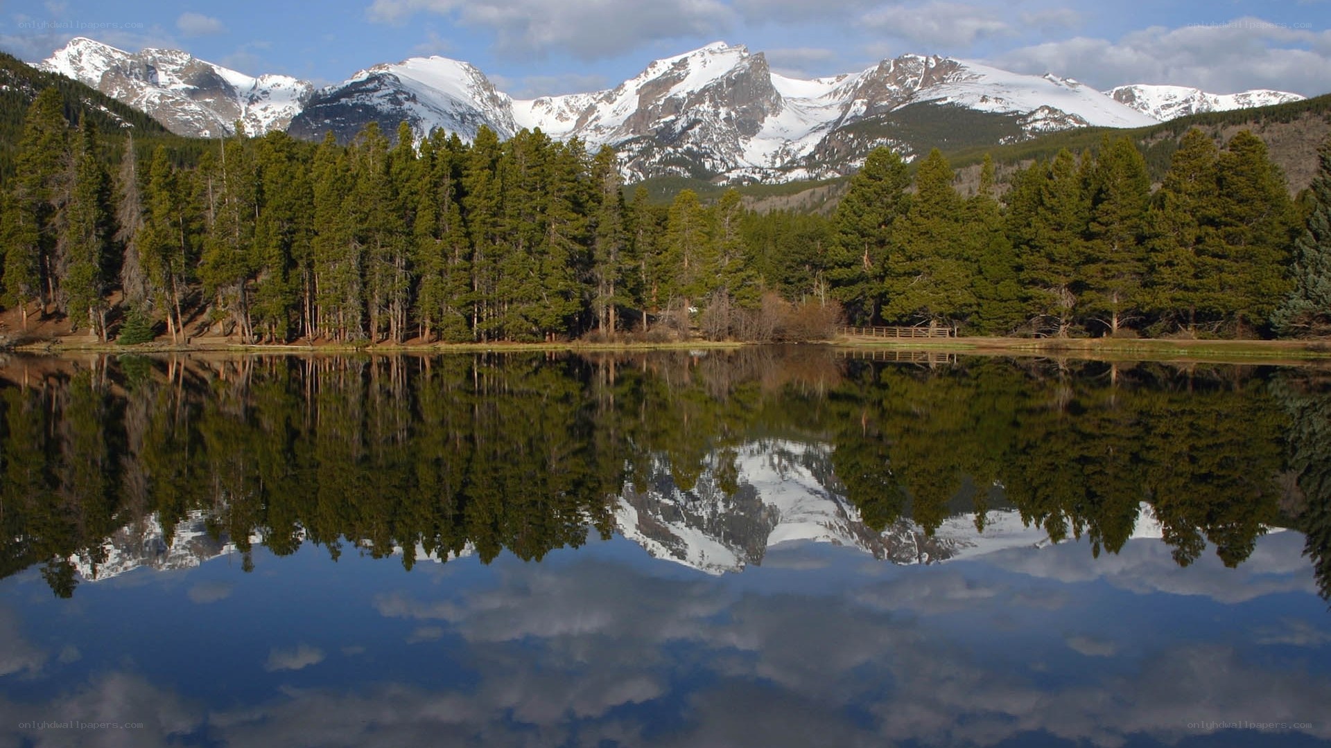 Snow-capped mountains reflected in a lake