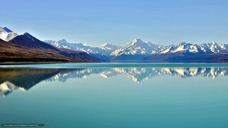 Snow-capped mountains reflected in a lake