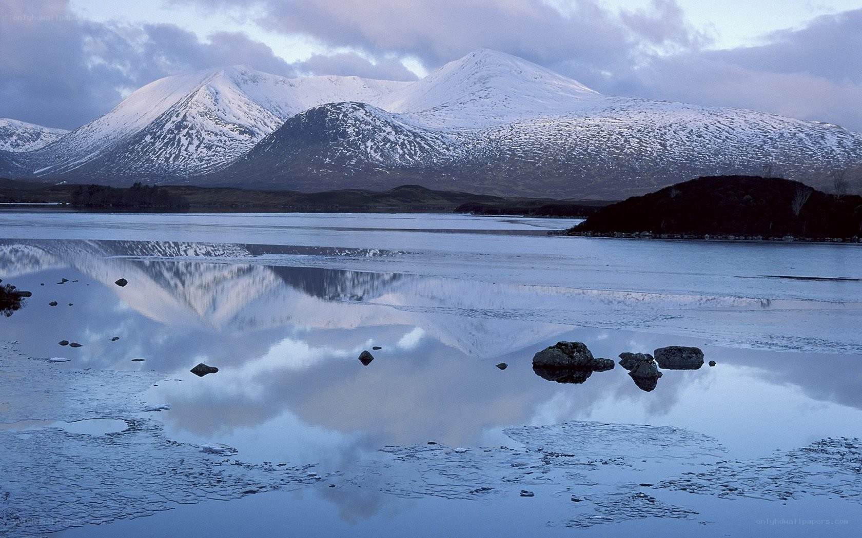 snow-capped mountains reflected in a lake