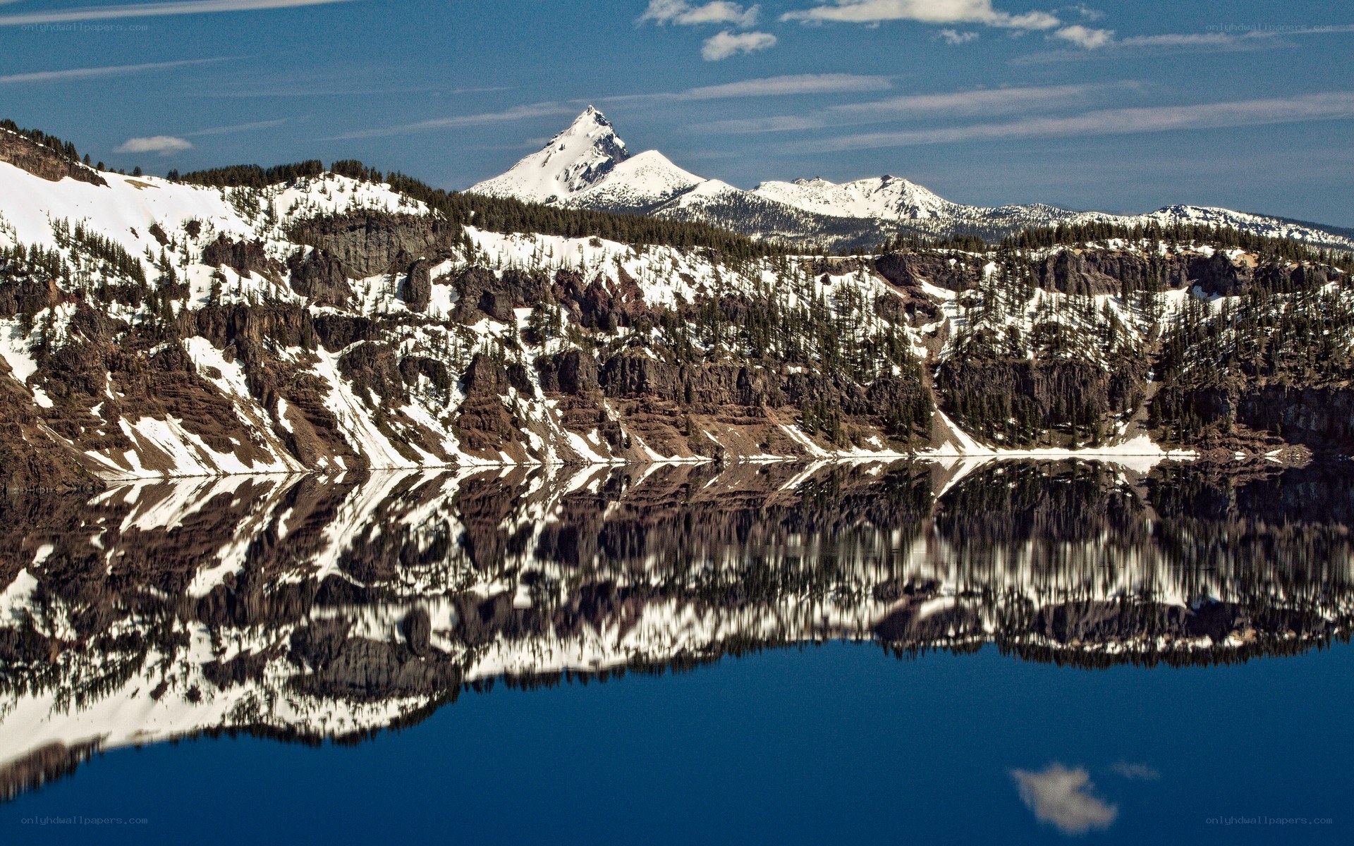 Snow-capped mountains reflected in a lake