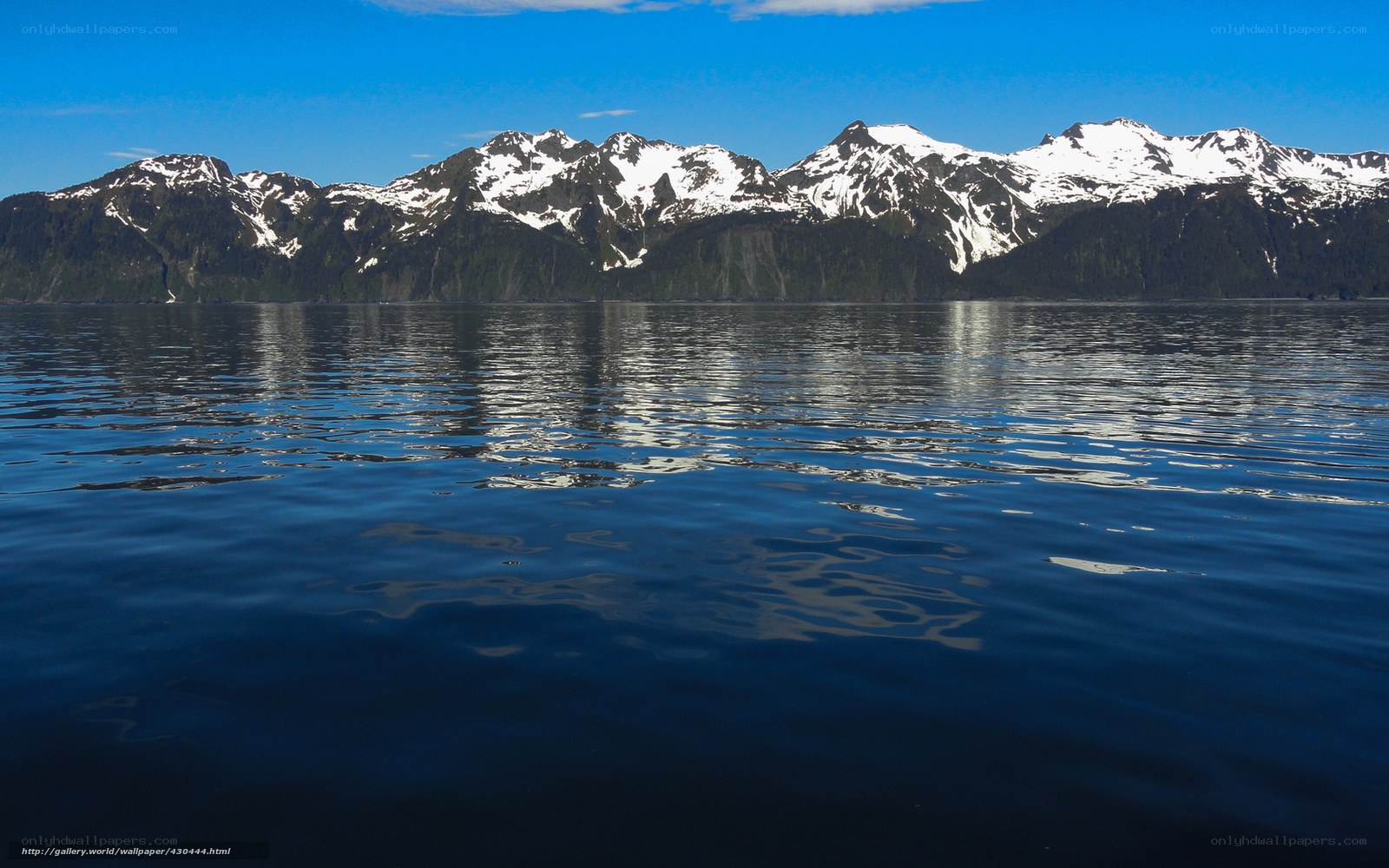 snow-capped mountains reflected in water