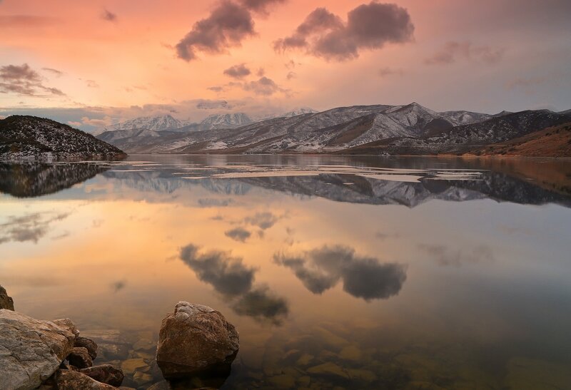 Snow-capped Mountains Reflection — Orange