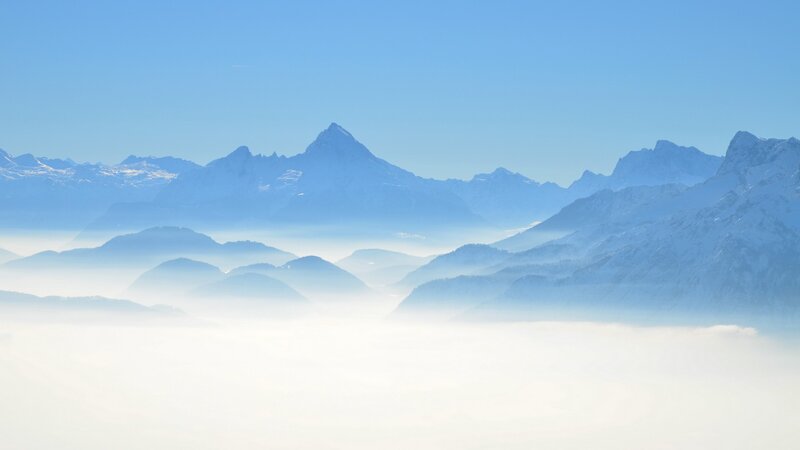Snow-capped Mountains — Serene, Fog