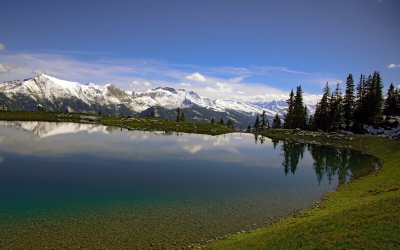 Snow-capped Mountains — Serene, Trees