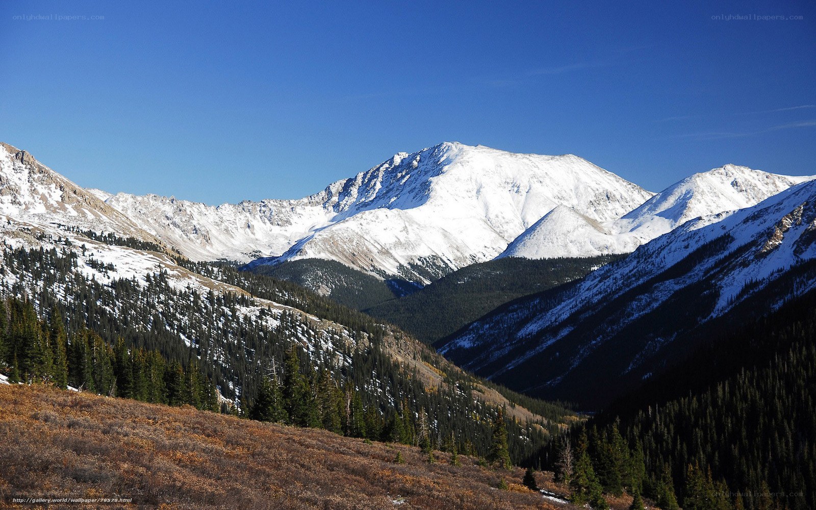 Snow-capped mountains under blue sky