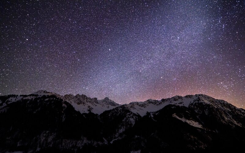 Snow-capped Mountains under Stars — Black