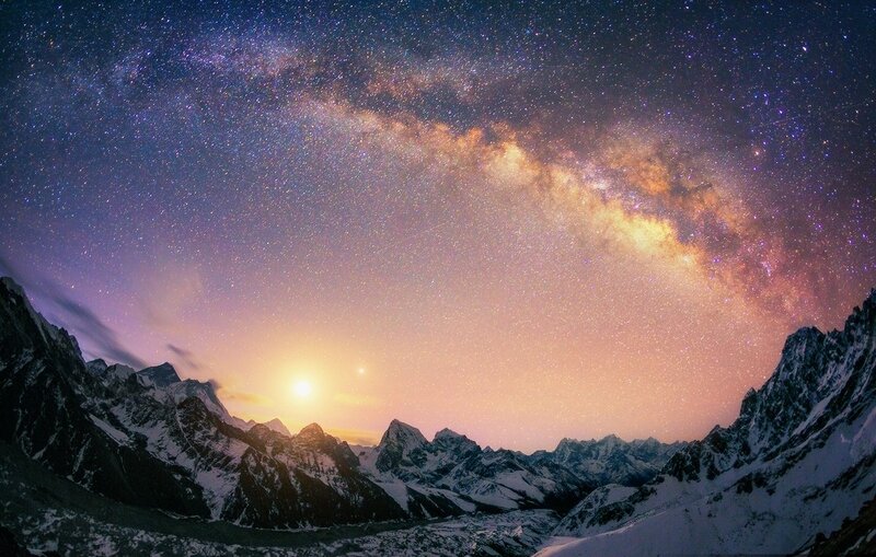 Snow-capped Mountains under Stars — Purple, Serene