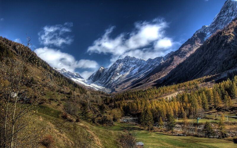 Snow-capped Mountains Valley — Blue, Dramatic, Autumn, Photograph