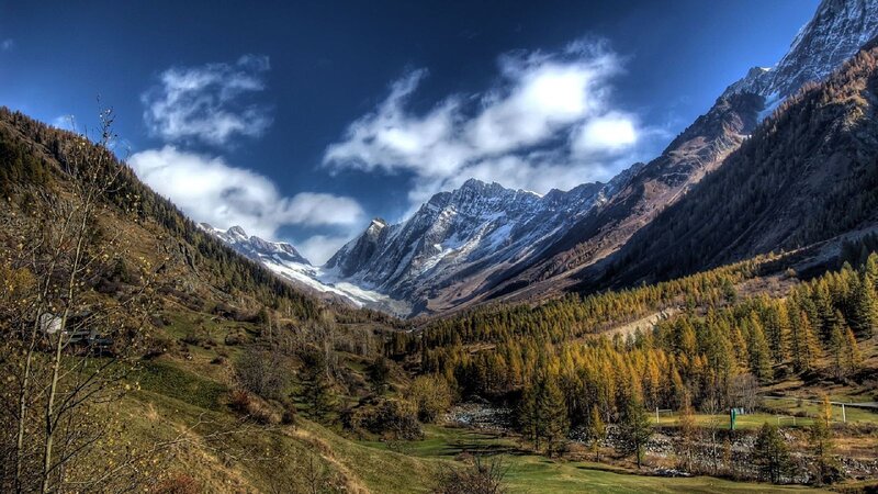 Snow-capped Mountains Valley — Blue, Dramatic, Autumn
