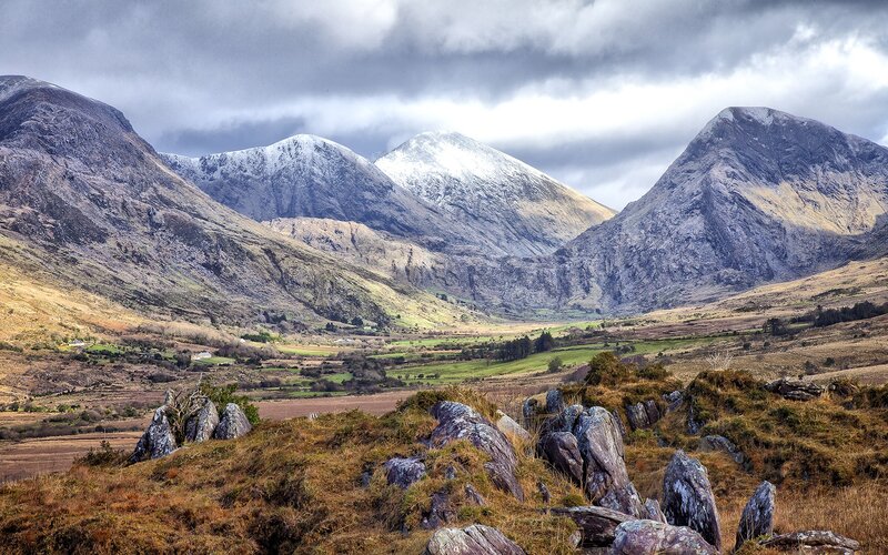 Snow-capped Mountains Valley — Gray