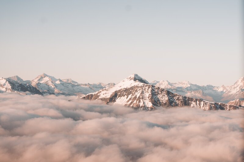 Snow-capped Mountains — White, Serene, Morning, Photograph, Clouds, Mountain Peaks