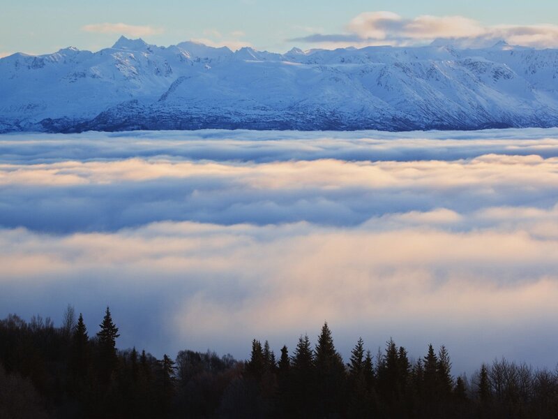 Snow-capped Mountains — White, Serene, Sunrise, Photograph, Clouds, Trees