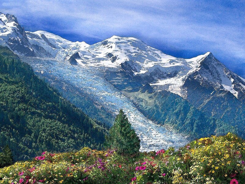 Snow-capped Mountains with Glacier — Blue