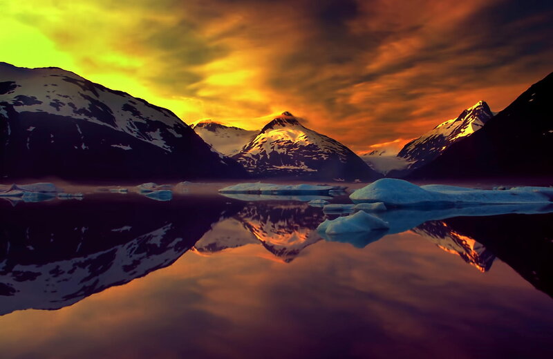 Snow-capped Mountains — Yellow, Dramatic, Sunset
