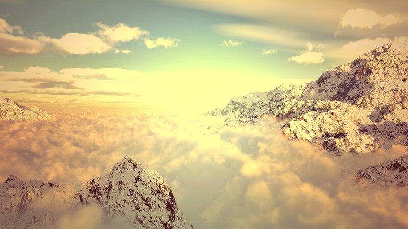 Snow-capped Mountains — Yellow, Serene, Sunset, Photograph, Clouds
