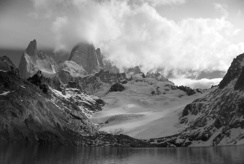 Snow-capped peaks above a lake