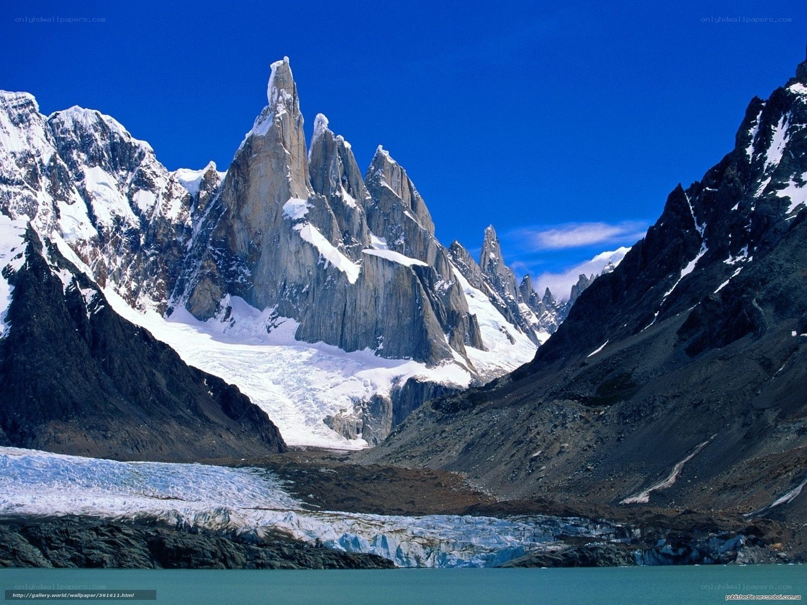 Snow-capped peaks and glacier lake