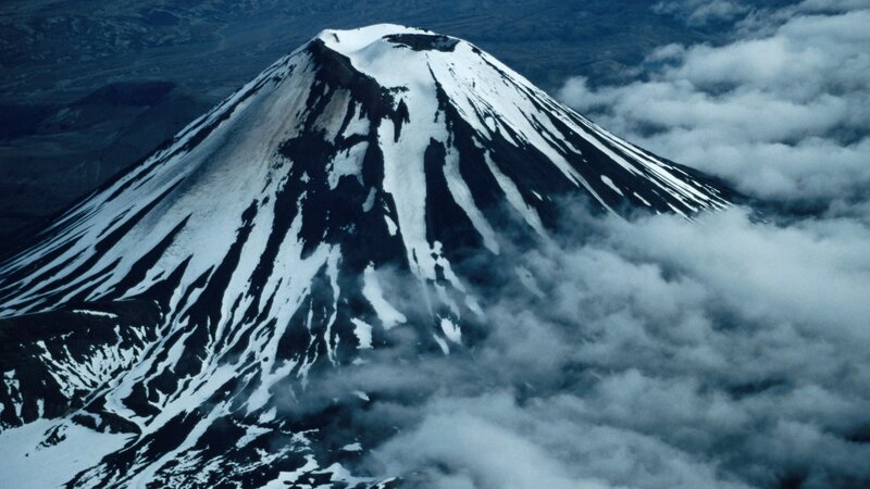 Snow-capped volcanic mountain