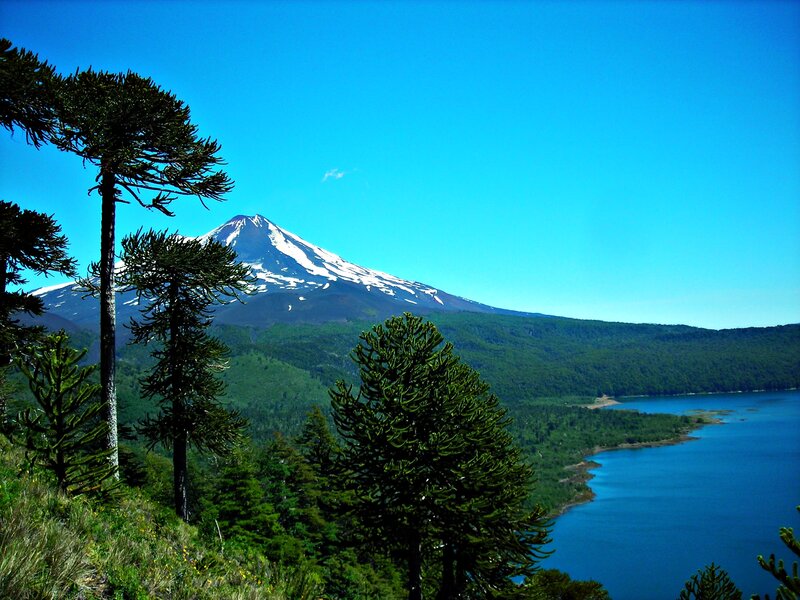 Snow-capped Volcano and Lake — Blue