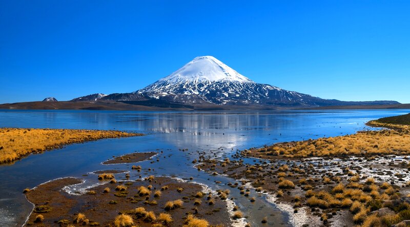 Snow-capped Volcano — Blue, Serene, Afternoon, Photograph, Lake, Mountain