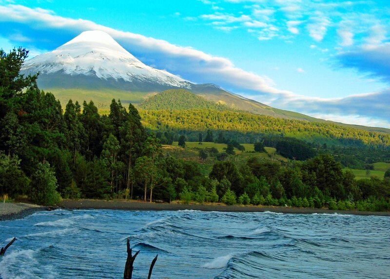 Snow-capped Volcano — Blue, Serene, Afternoon, Photograph, Mountain, Lake