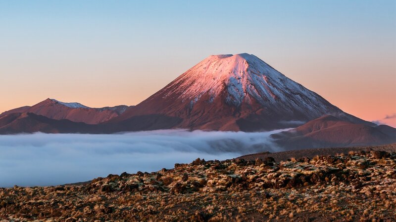 Snow-capped Volcano — Blue, Serene, Sunrise