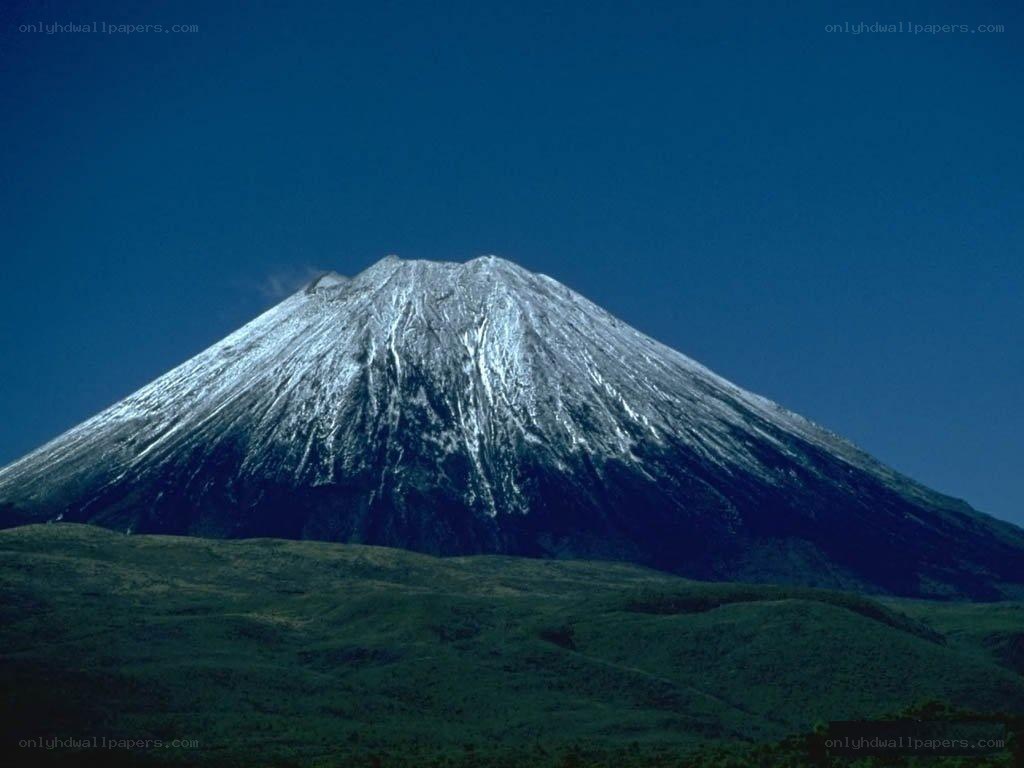snow-capped volcano under blue sky