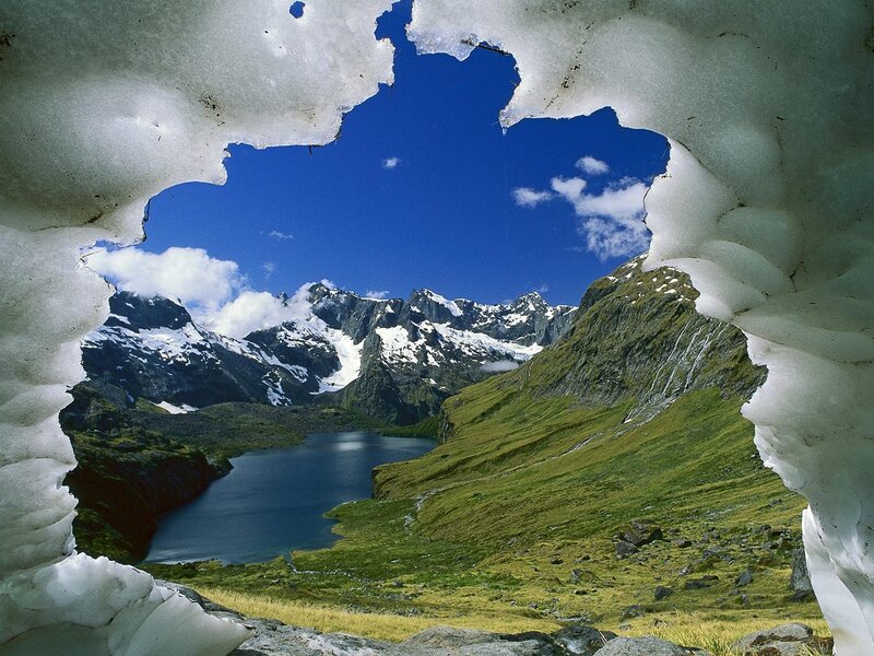 Snow Cave View of Lake