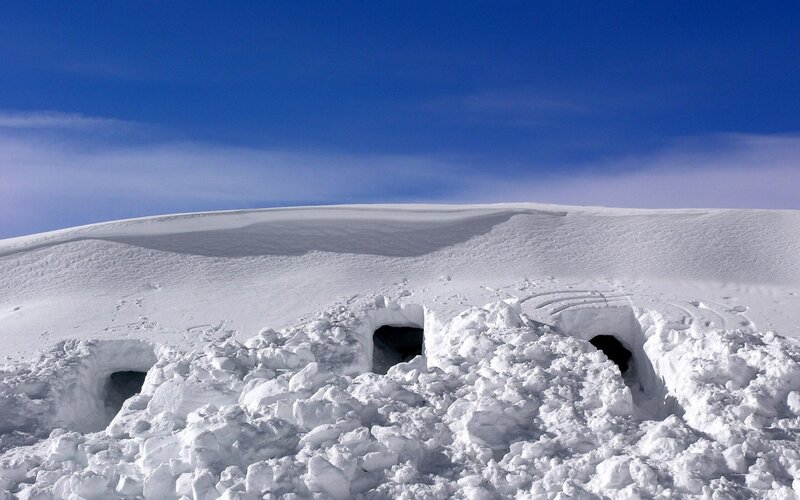 Snow Caves in Snowfield — White, Cold