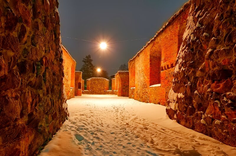 Snow-covered Alley at Night — Orange