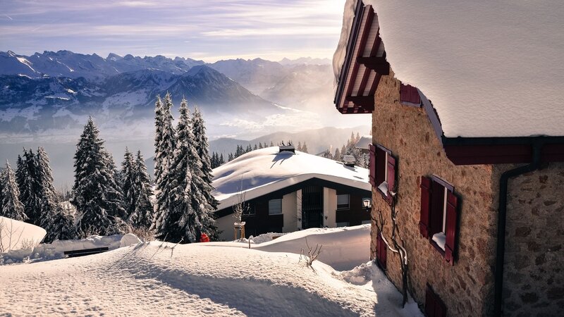 Snow-covered Alpine Houses