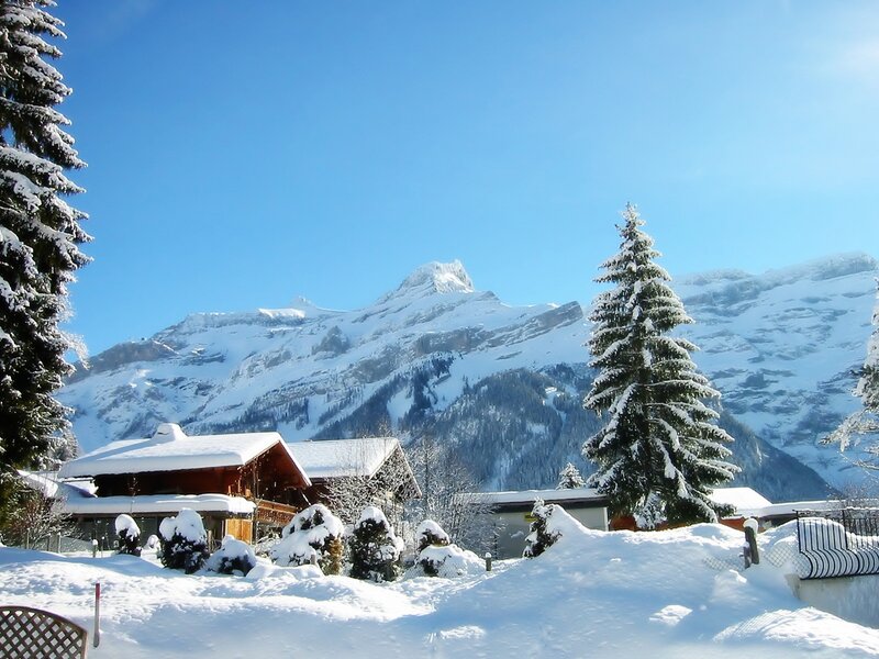 Snow-covered Alpine Village — Blue, Serene