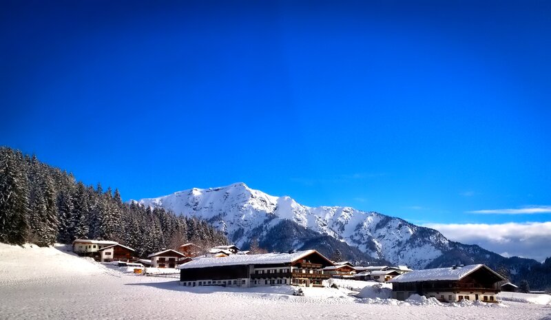 Snow-covered Alpine Village — Blue, Serene, Winter