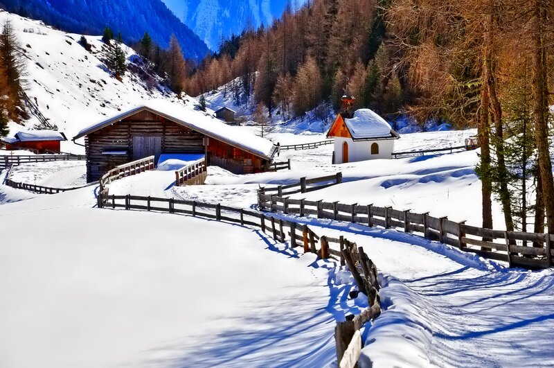 Snow-covered Alpine Village — White, Serene, Winter