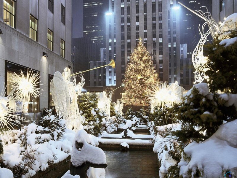 Snow-covered Angel Sculptures