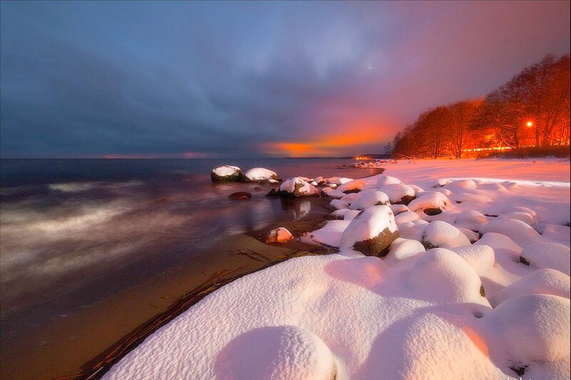 Snow-covered Beach at Dusk