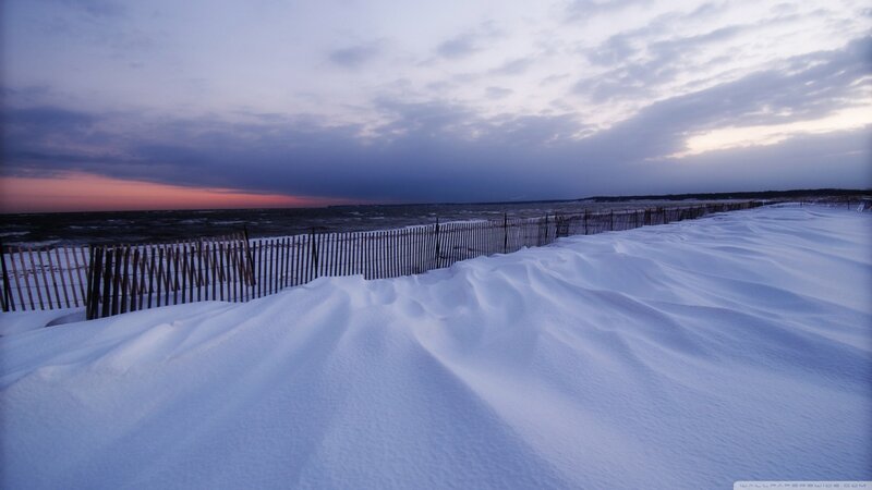 Snow-covered Beach at Dusk — White