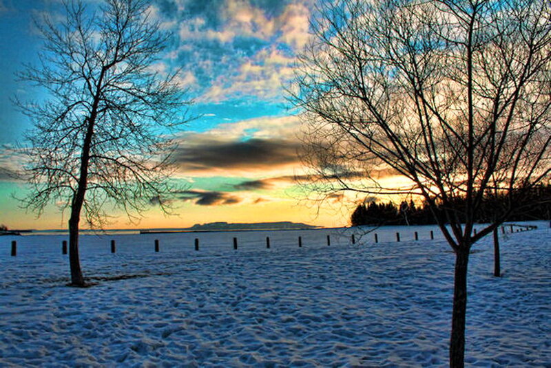 Snow-covered Beach at Sunset — Blue